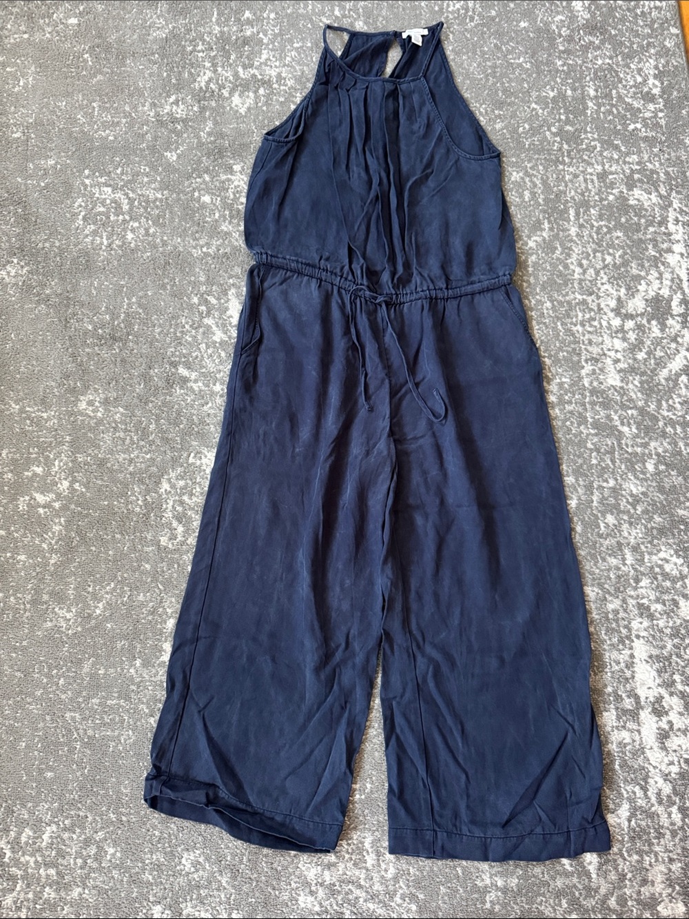 Daily Ritual Navy Halter Wide-Leg Jumpsuit with Drawstring Waist